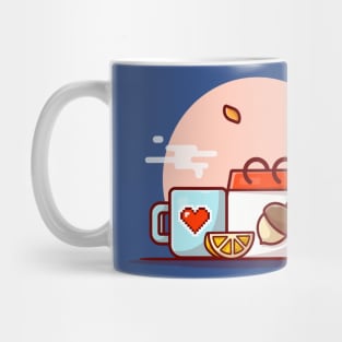 Hot Coffee with Autumn Calendar Acorn Autumn Cartoon Vector Icon Illustration Mug